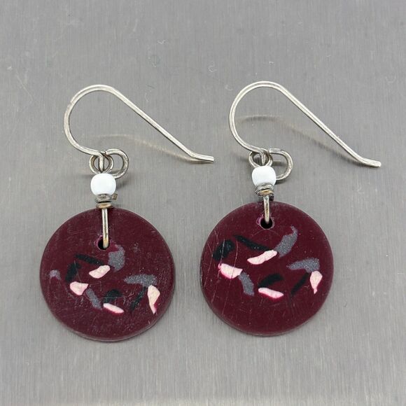 Vintage Sterling Silver 925 Red Resin Slice Dangle Earrings - Picture 4 of 5